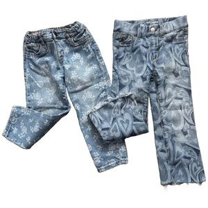 Girls Jeans Jeggings 2 Pair Hearts Flowers Size 4-5